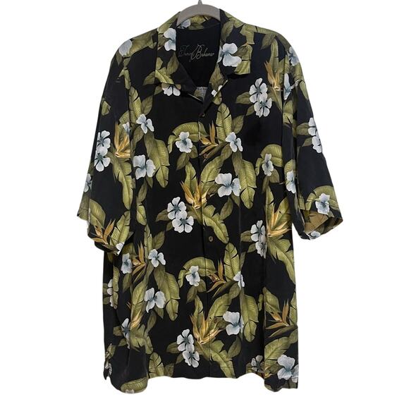 Tommy Bahama Floral Tropical Hawaiian Silk Button Down Shirt Black XXL Vintage - Picture 1 of 8